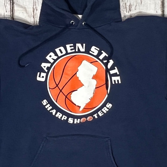 Vintage Garden State Shooters Basketball Blue 1990s Hoodie Pullover Sweatshirt - Picture 4 of 6